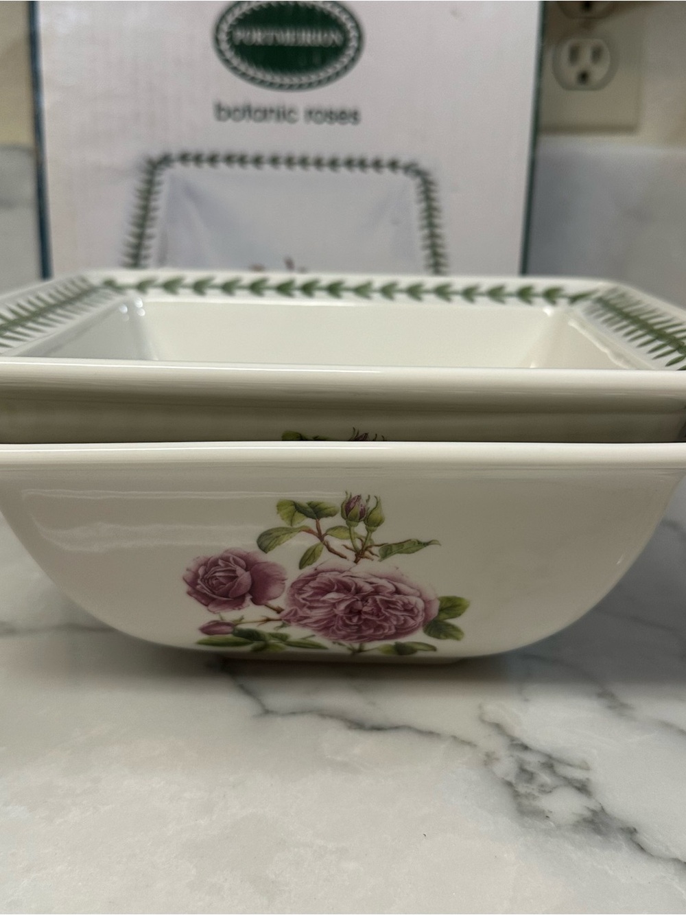 PORTMEIRION Botanic Roses Square Salad Bowls 8.5” Warm Wishes NEW